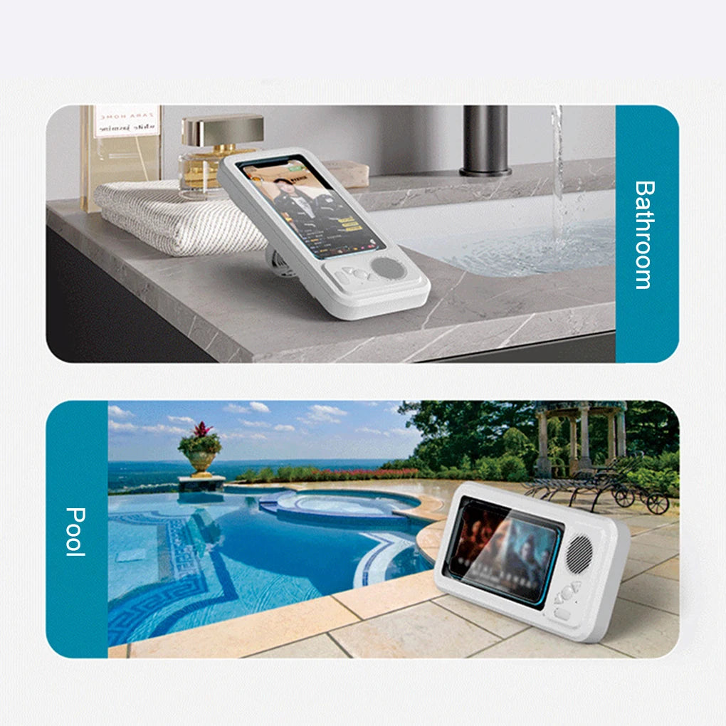 Soporte para teléfono de ducha con altavoz Bluetooth, resistente al agua IPX4, antivaho, con pantalla táctil, para montaje en pared, ideal para ducha y baño.