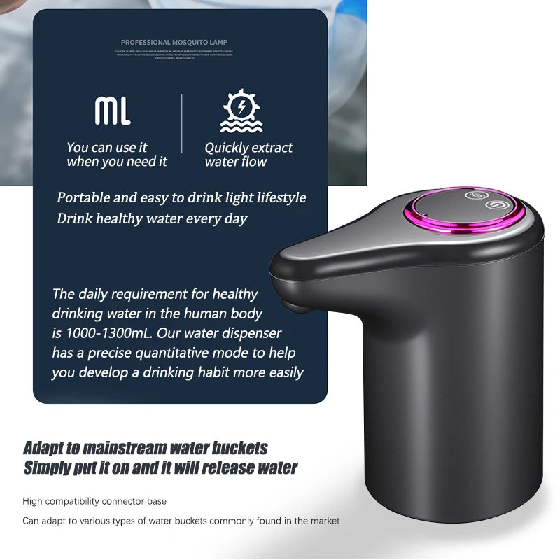 Bomba de agua eléctrica, dispensador automático inteligente de agua embotellada purificada para el hogar, carga USB, bomba de agua inalámbrica