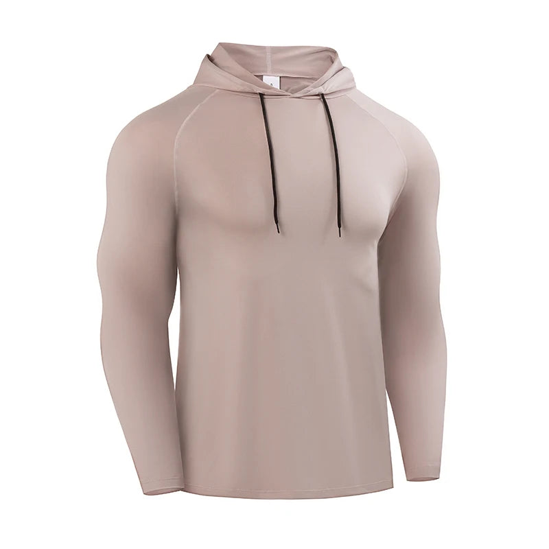 Camiseta de manga larga para correr para hombre, ropa deportiva, camiseta con capucha, jersey elástico, tops para gimnasio y fitness, camiseta de entrenamiento deportivo, chándal para hombre POLIESTER