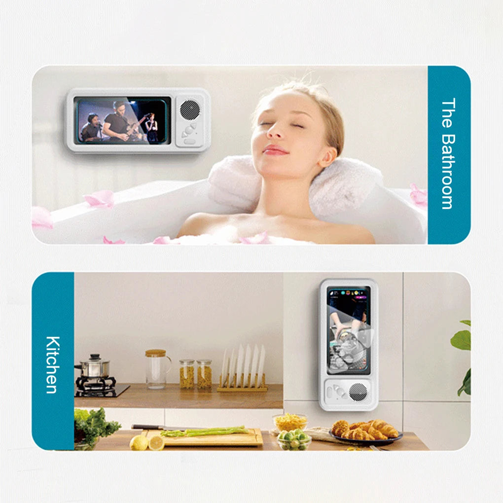 Soporte para teléfono de ducha con altavoz Bluetooth, resistente al agua IPX4, antivaho, con pantalla táctil, para montaje en pared, ideal para ducha y baño.