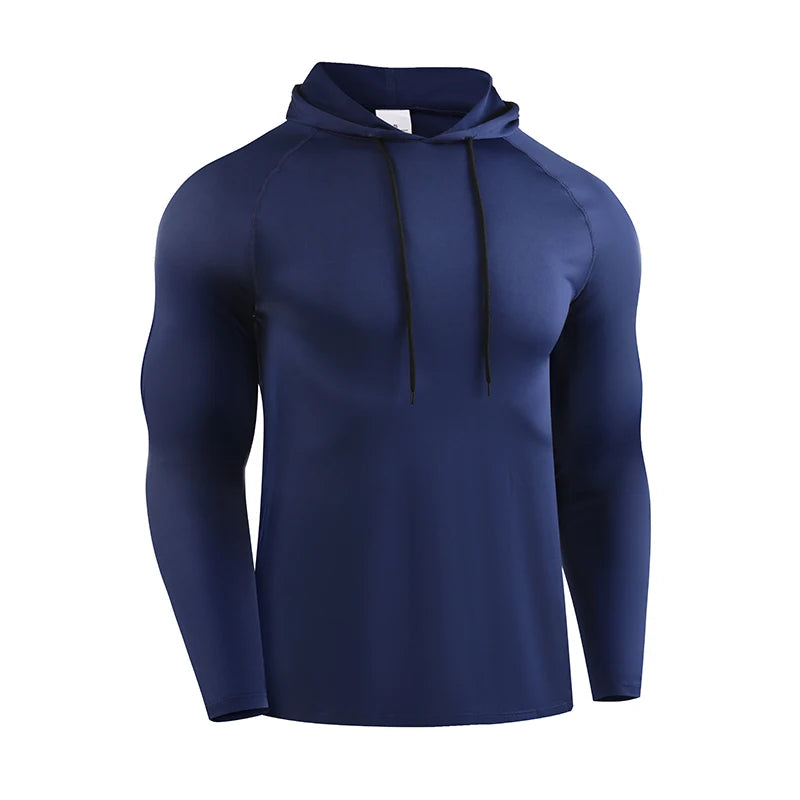 Camiseta de manga larga para correr para hombre, ropa deportiva, camiseta con capucha, jersey elástico, tops para gimnasio y fitness, camiseta de entrenamiento deportivo, chándal para hombre POLIESTER