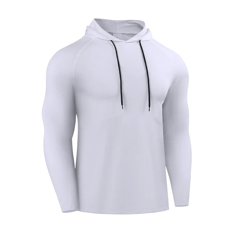 Camiseta de manga larga para correr para hombre, ropa deportiva, camiseta con capucha, jersey elástico, tops para gimnasio y fitness, camiseta de entrenamiento deportivo, chándal para hombre POLIESTER