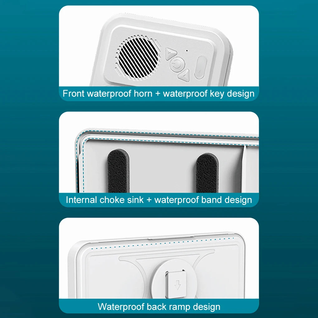 Soporte para teléfono de ducha con altavoz Bluetooth, resistente al agua IPX4, antivaho, con pantalla táctil, para montaje en pared, ideal para ducha y baño.