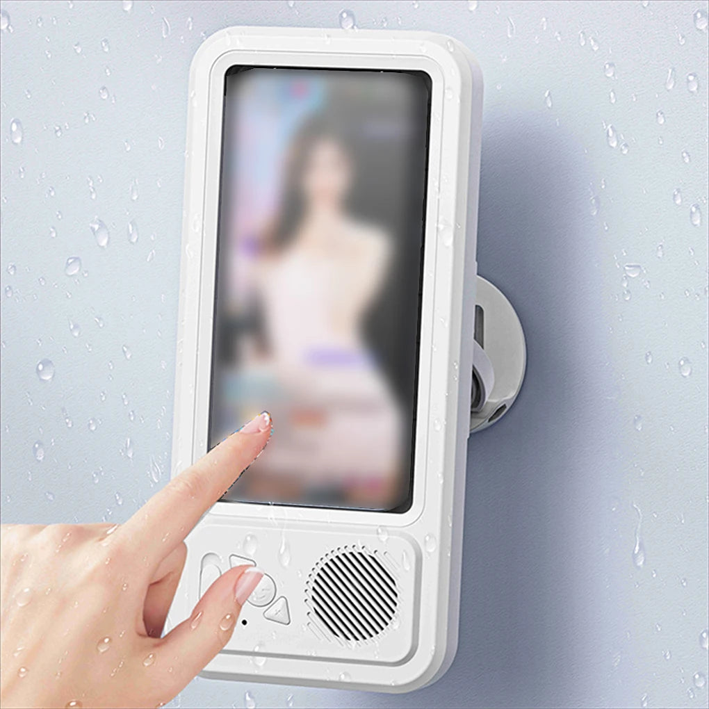 Soporte para teléfono de ducha con altavoz Bluetooth, resistente al agua IPX4, antivaho, con pantalla táctil, para montaje en pared, ideal para ducha y baño.