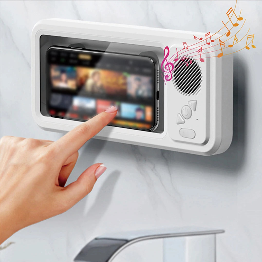 Soporte para teléfono de ducha con altavoz Bluetooth, resistente al agua IPX4, antivaho, con pantalla táctil, para montaje en pared, ideal para ducha y baño.