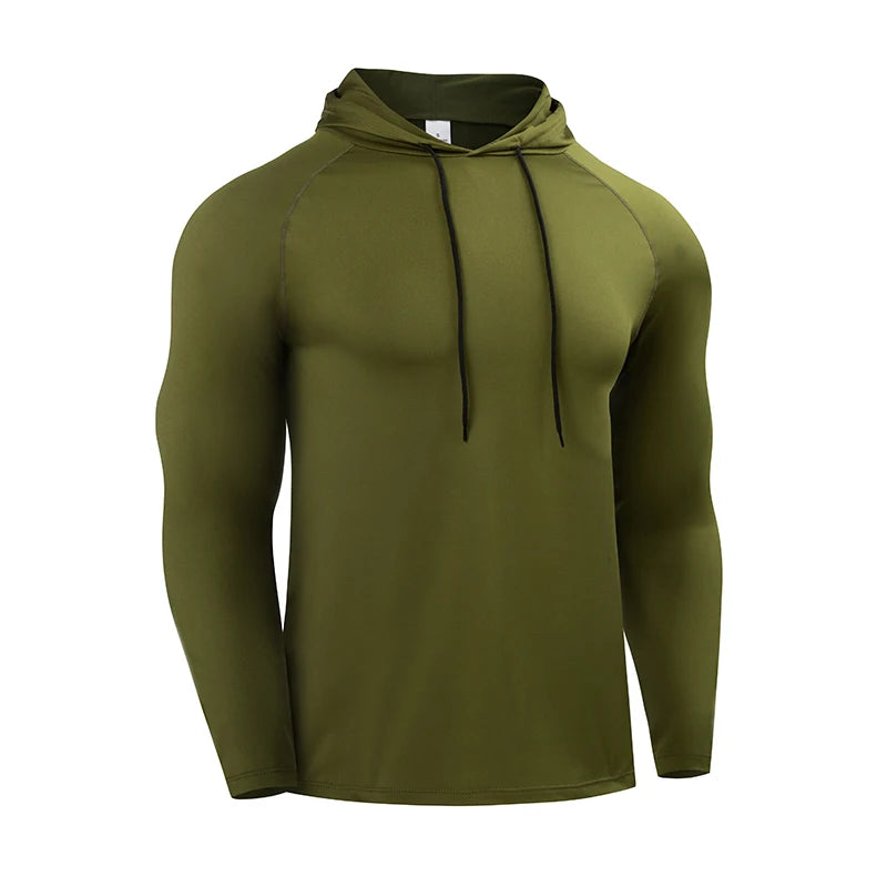 Camiseta de manga larga para correr para hombre, ropa deportiva, camiseta con capucha, jersey elástico, tops para gimnasio y fitness, camiseta de entrenamiento deportivo, chándal para hombre POLIESTER