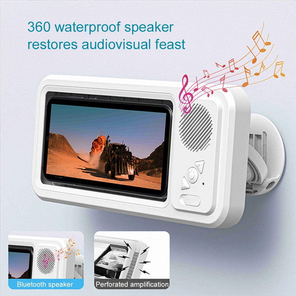 Soporte para teléfono de ducha con altavoz Bluetooth, resistente al agua IPX4, antivaho, con pantalla táctil, para montaje en pared, ideal para ducha y baño.