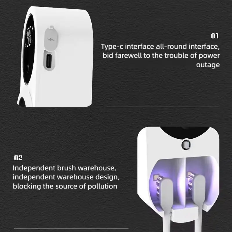 Soporte de pared para cepillos de dientes, esterilizador y secador inteligente, se adapta a la mayoría de las paredes, desinfección automática para cepillos de dientes.