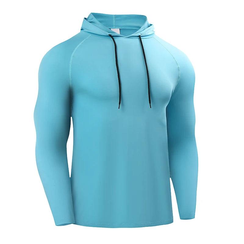 Camiseta de manga larga para correr para hombre, ropa deportiva, camiseta con capucha, jersey elástico, tops para gimnasio y fitness, camiseta de entrenamiento deportivo, chándal para hombre POLIESTER