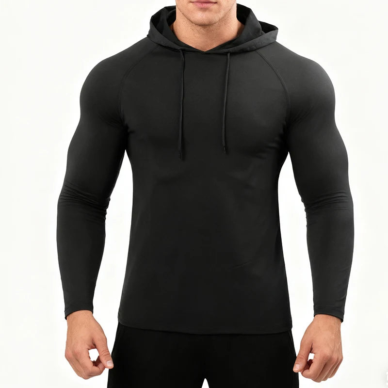 Camiseta de manga larga para correr para hombre, ropa deportiva, camiseta con capucha, jersey elástico, tops para gimnasio y fitness, camiseta de entrenamiento deportivo, chándal para hombre POLIESTER